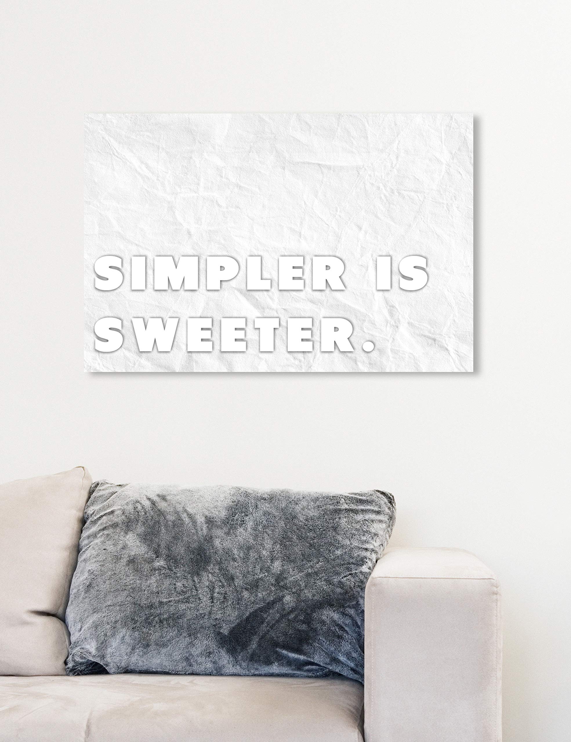 Oliver Gal Artist Co. 'Simpler is Sweeter' Typography Wall Art Canvas Print - 24x16 Inches White Framed Home Decor for Living Room, Bedroom & Office