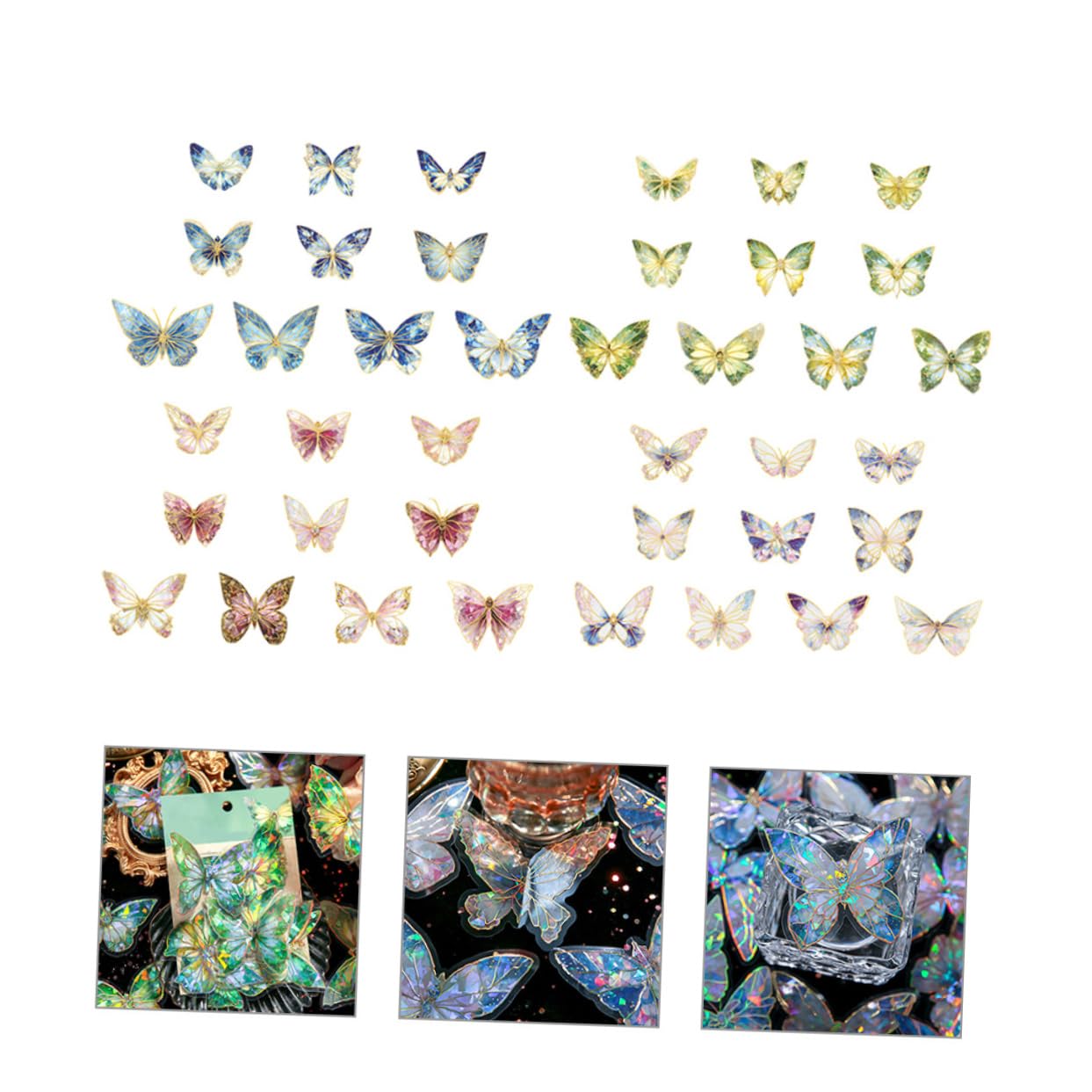 NUOBESTY 12 Sets Butterfly Nail Stickers for DIY Scrapbooking, Decorative Decals, Photo Albums - Waterproof & Reusable - Perfect for Nail Art, Journaling, Card Making & Gift Wrapping