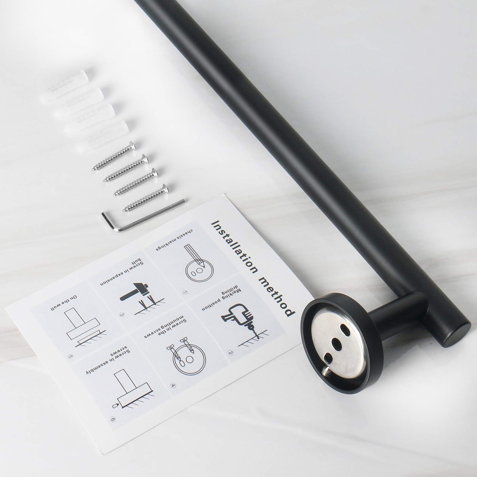 Premium Stainless Steel Towel Bar - 33 Inch Matte Black Wall Mounted Bathroom Towel Rack | Heavy Duty Shower Accessory for Spa, Hotel & Home Bathroom Organization (1 Pack)