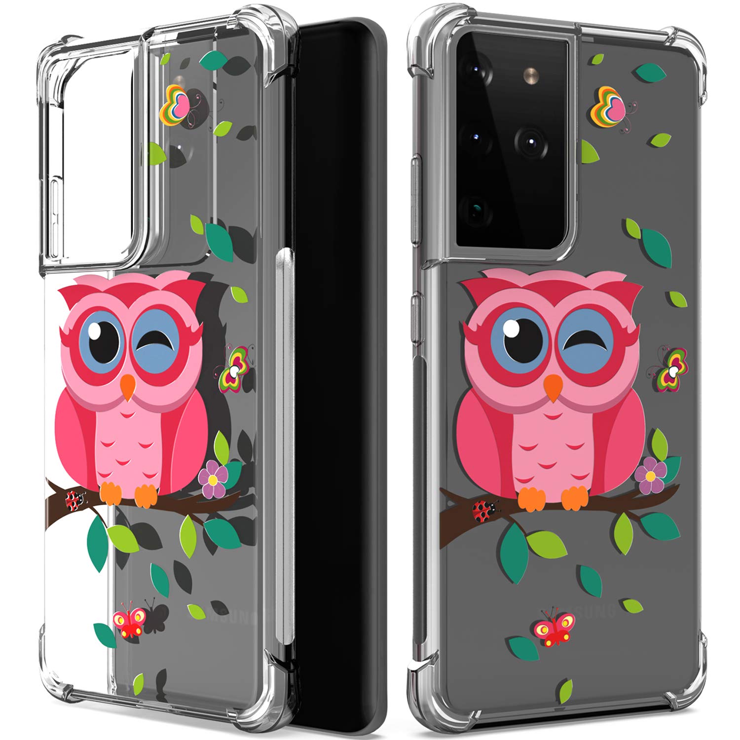 CoverON Slim Flexible TPU Clear Phone Case for Samsung Galaxy S21 Ultra 5G - Owl Design | Protective Cover for Everyday Use, Work & Travel