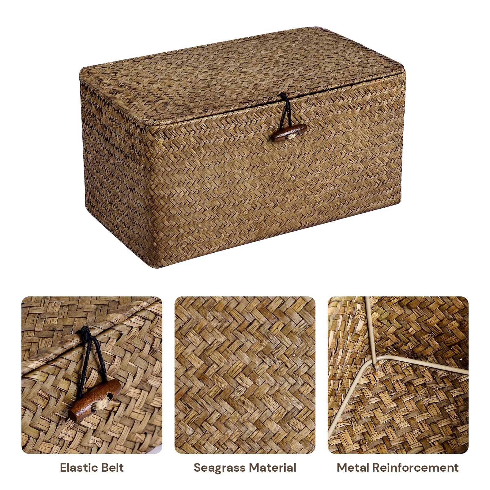 Natural Seagrass Storage Baskets with Lid - Multipurpose Home Organizer Bins for Shelves, Closet & Living Room - Decorative Woven Storage Boxes 12