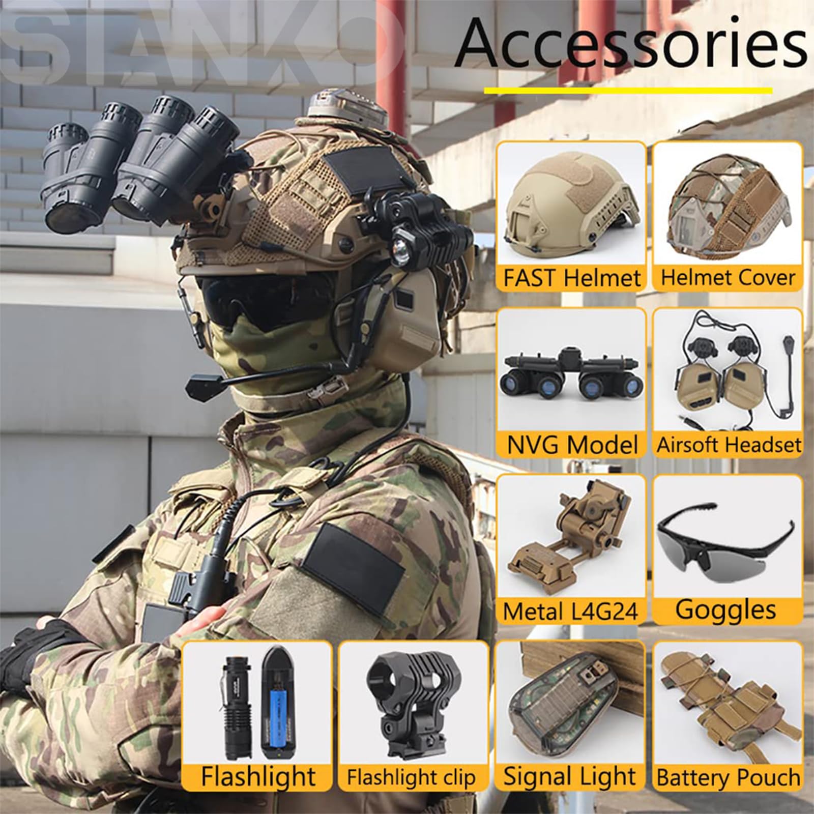 Tactical Paintball Airsoft Helmet Set with Noise Cancelling Headset, Telescope, Visor, Goggles & NVG Mount - Ideal for Military Simulation, Airsoft Battles & Outdoor Adventure