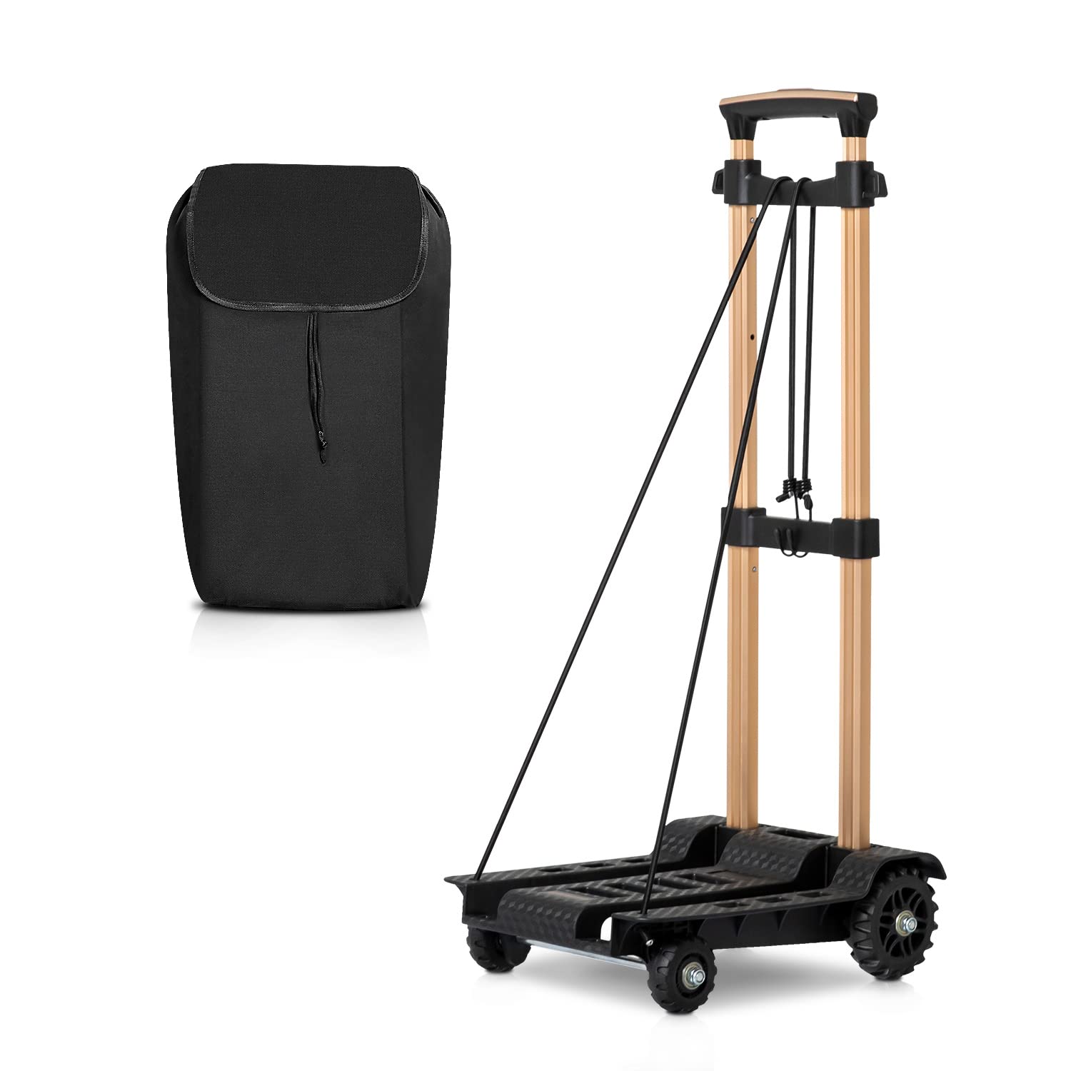 MoNiBloom Foldable Shopping Cart with Wheels - Heavy Duty Utility Trolley Hand Truck with Detachable Bag & Elastic Ropes - Ideal for Groceries, Outdoor Travel, Luggage Transport, and Home Moving (Black)