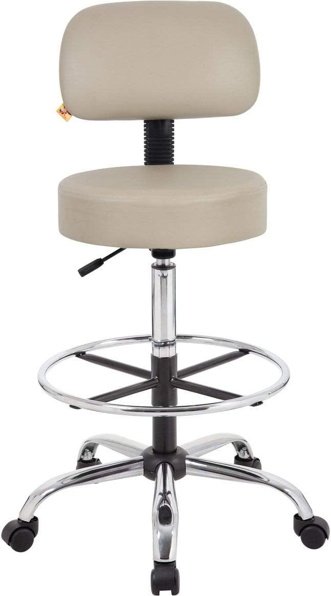 Ergonomic Boss Caressoft Medical Drafting Stool with Adjustable Height & Lumbar Support Back Cushion [B16245 BG] - Perfect for Doctors, Dentists, Tattoo Artists & Home Office Workspaces