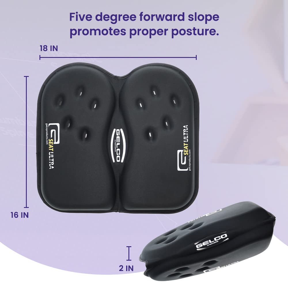 GSeat Ultra Orthopedic Gel & Foam Seat Cushion for Coccyx, Back, Tailbone, Sciatica & Postpartum Pain Relief - Ergonomic Office Chair, Car Seat & Travel Cushion - Black (Perfect for Work, Driving & Long Flights)