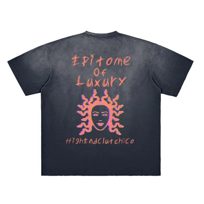 Premium Vintage Washed Medusa Print T-Shirt - Blue, Gray & Purple Gradient Frayed Design | 250 GSM Heavy Cotton | Streetwear, Gothic Fashion & Retro Style Outfits