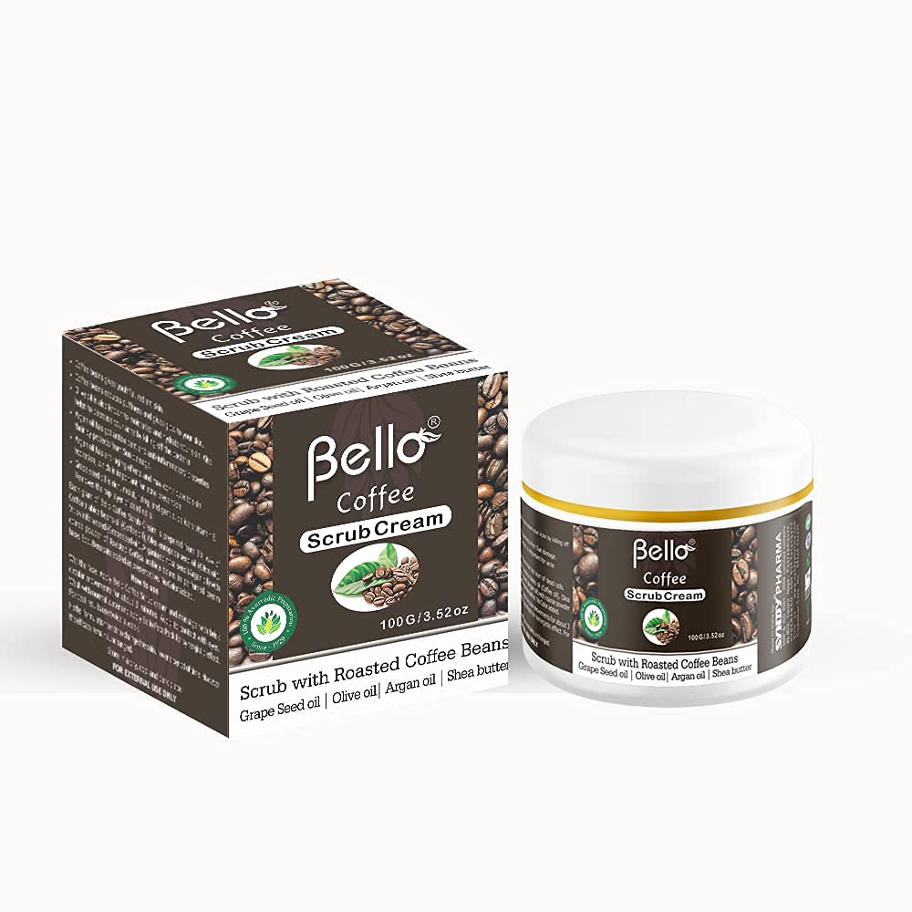 Bello Coffee Scrub Cream - 100g Exfoliating Body Scrub with Natural Coffee Beans & Herbal Extracts for Smooth Skin | Perfect for Spa Day, Dry Skin Treatment & Home Relaxation