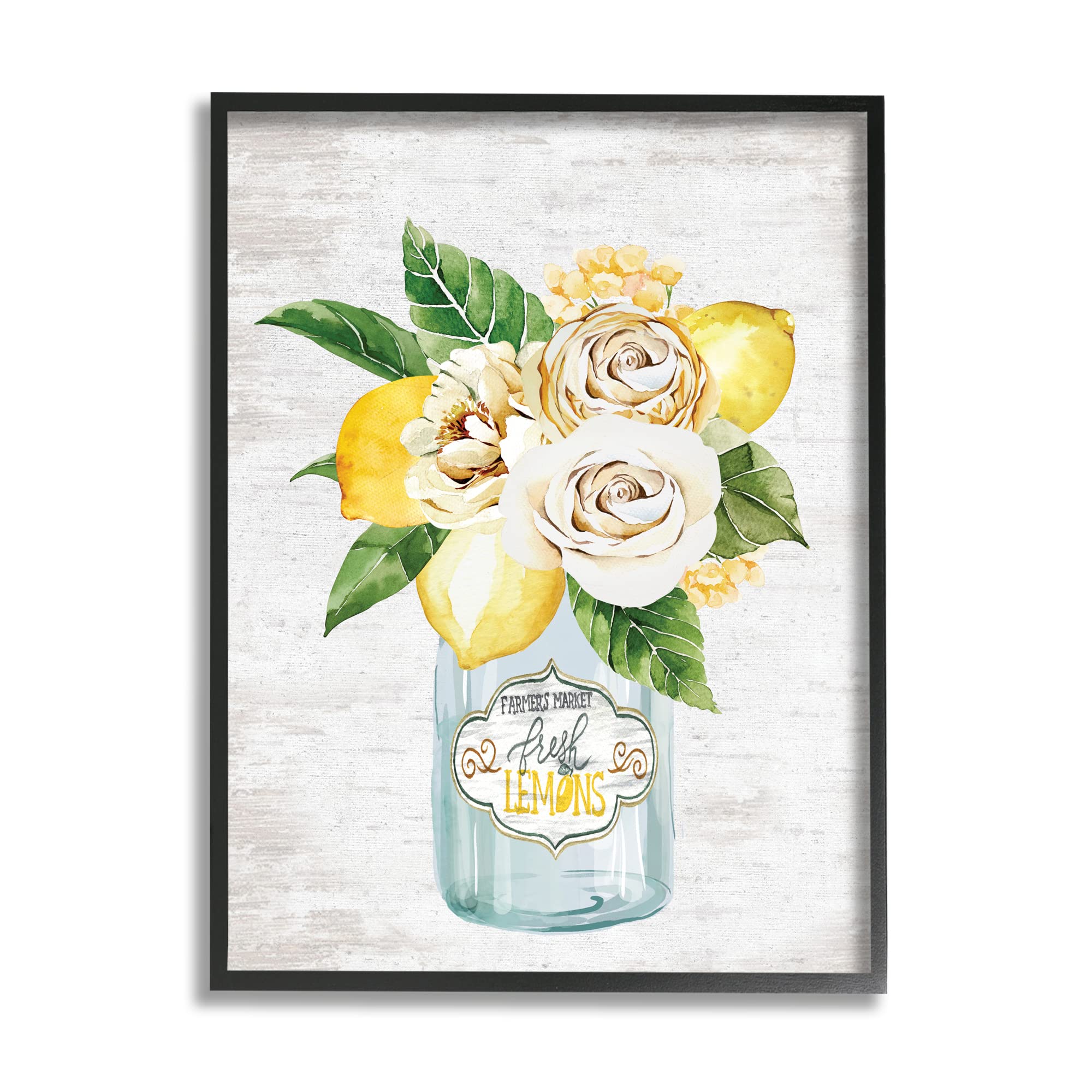 Stupell Industries Framed Wall Art - Fresh Lemon Floral Bouquet Farmers Market Jar Painting, 24x30 Inches, Yellow - Perfect for Kitchen, Dining Room, or Farmhouse Decor