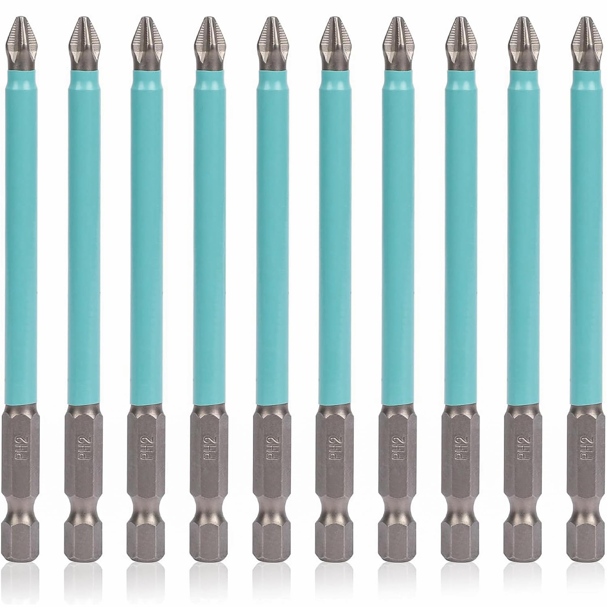 KEWAYO 10Pcs Magnetic Screwdriver Bits Set - PH2 Phillips Head, 2.76 Inch (70mm) Length, 1/4