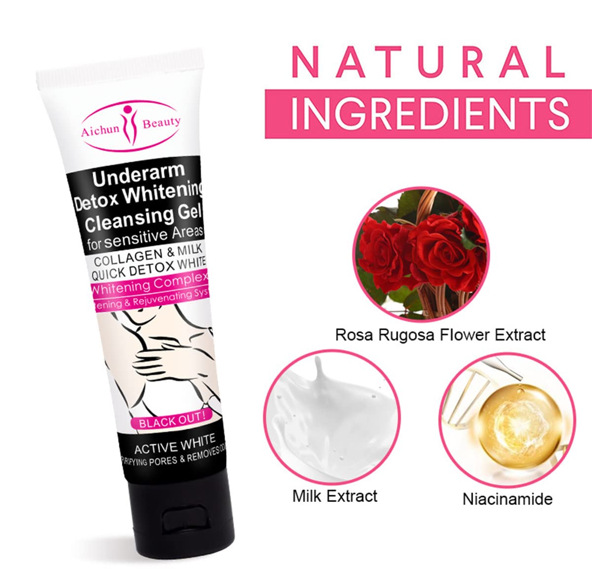 AICHUN BEAUTY Underarm & Knees Detox Cleansing Gel - Sensitive Skin Care, Collagen Enriched, Pore Purifier, Odor Eliminator (50ml) - Perfect for Post-Workout Refresh & Intimate Area Hygiene