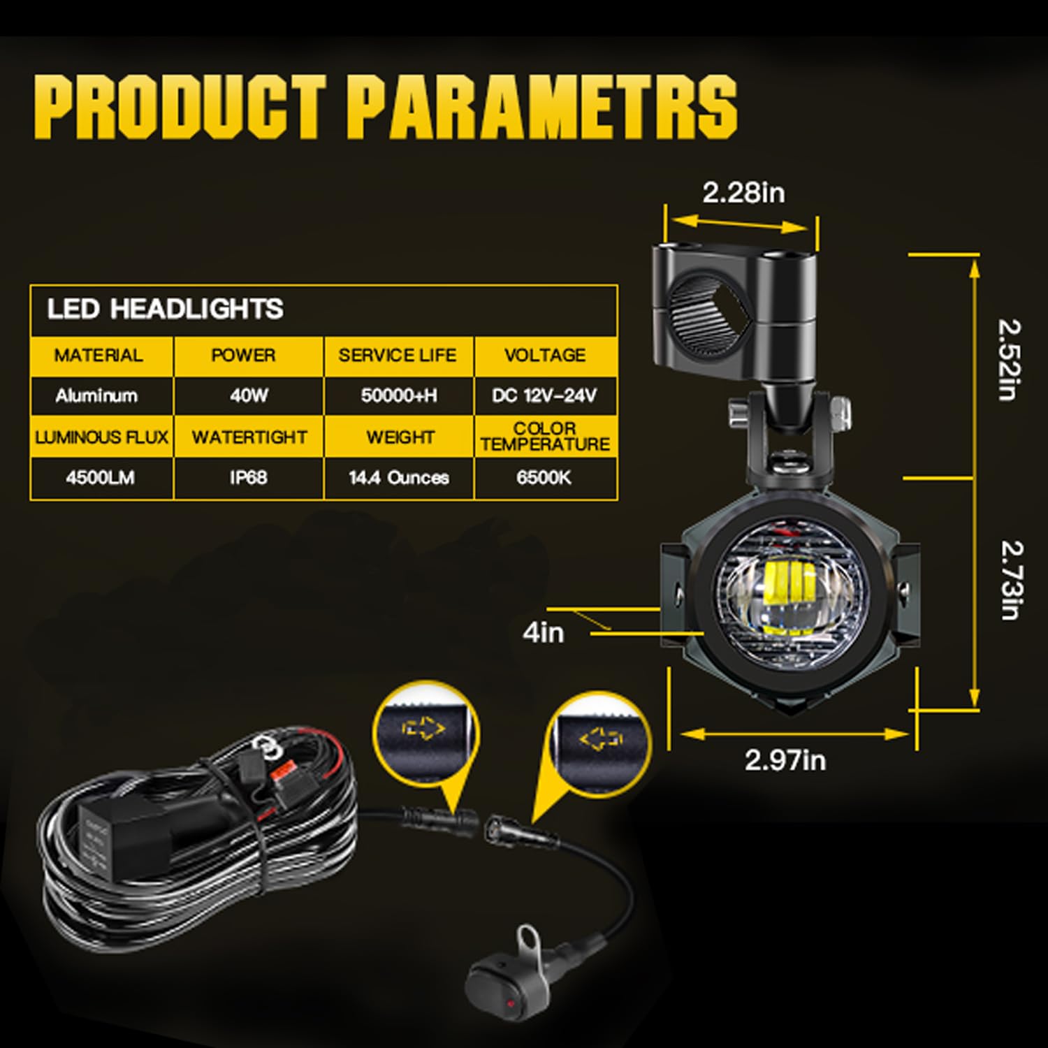 LED Motorcycle Auxiliary Lights Kit - White Spot Driving Fog Lights with Switch, Wiring Harness & Clamp Mount Brackets for BMW R1200GS, K1600, ADV & Adventure Touring Bikes - Perfect for Night Riding & Off-Road Adventures