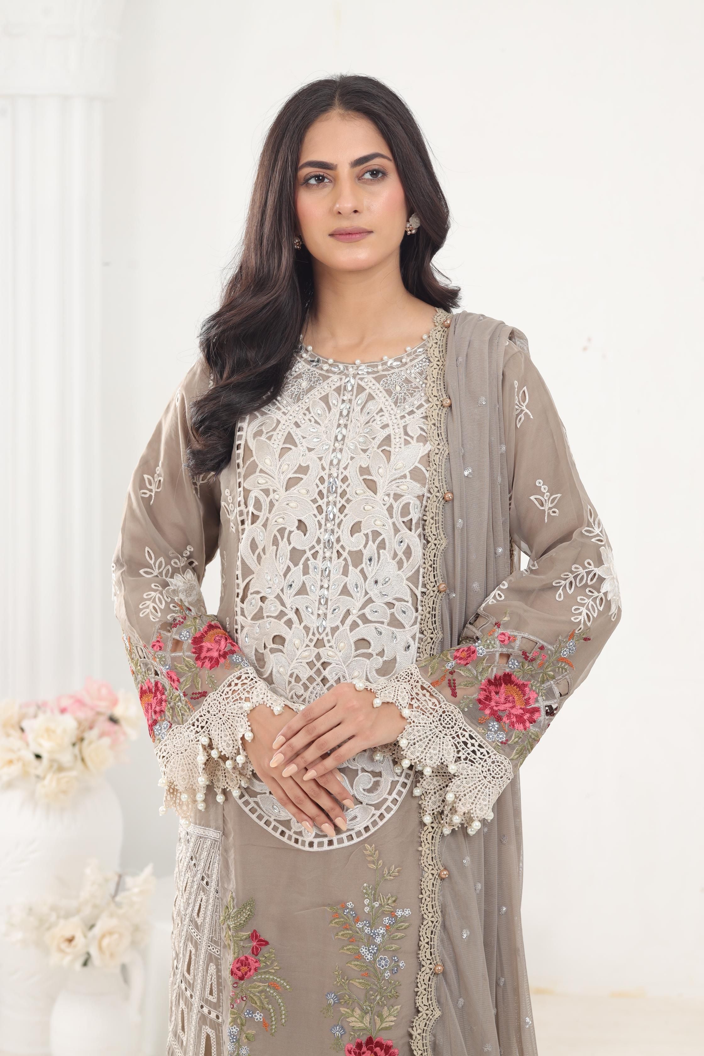 Maria B Luxury Stitched Lawn Dress - Premium Embroidered Floral Design - Perfect for Weddings, Parties & Special Occasions
