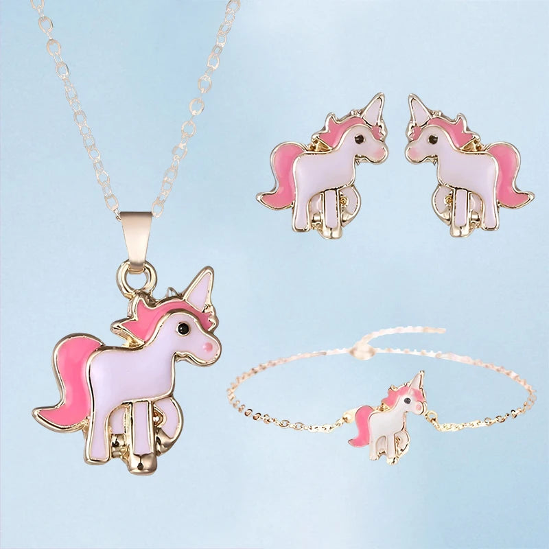 Unicorn Necklace and Earrings Set - Cute Fantasy Jewelry for Women & Girls - Perfect for Birthday Gifts, Cosplay, and Fairy-Themed Parties
