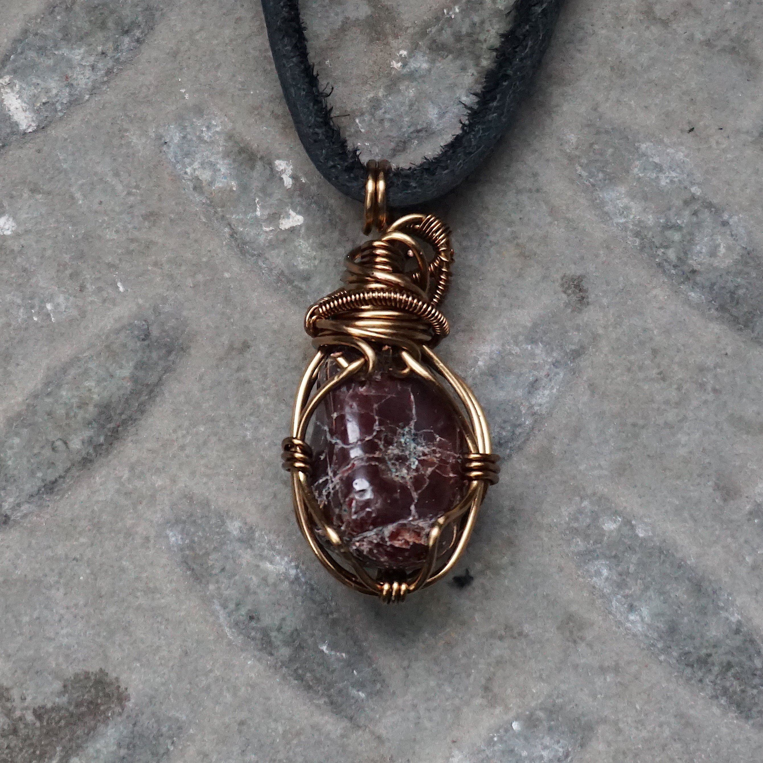 Antique Bronze Men's Garnet Pendant with Black Leather Cord - Perfect for Gifts, Weddings & Everyday Jewelry