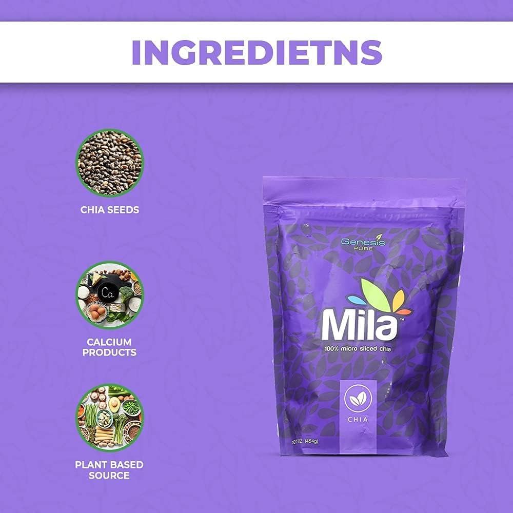 Organic Pure Mila Chia Seeds 16oz Pack - High in Omega-3 & Fiber | Micro-Sliced for Better Absorption | Vegan, Gluten-Free Superfood | Perfect for Smoothies, Baking & Healthy Meals | Breakfast, Snacks & Weight Loss Aid
