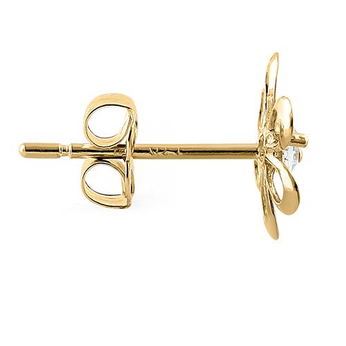 14K Yellow Gold Vintage Flower CZ Stud Earrings for Women - Elegant Retro Jewelry Gift for Birthday, Anniversary & Special Occasions