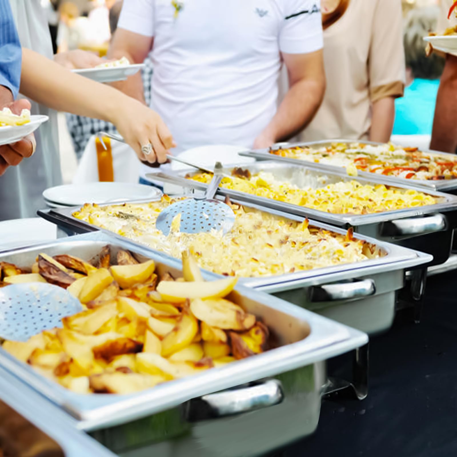 7-Pack Stainless Steel Chafing Dishes - 8 Quart Full-Size Buffet Catering Set (Silver Rectangular Chafer Warmers) for Banquets, Parties, Buffets & Catering Supplies - Perfect for Weddings, Events & Food Service