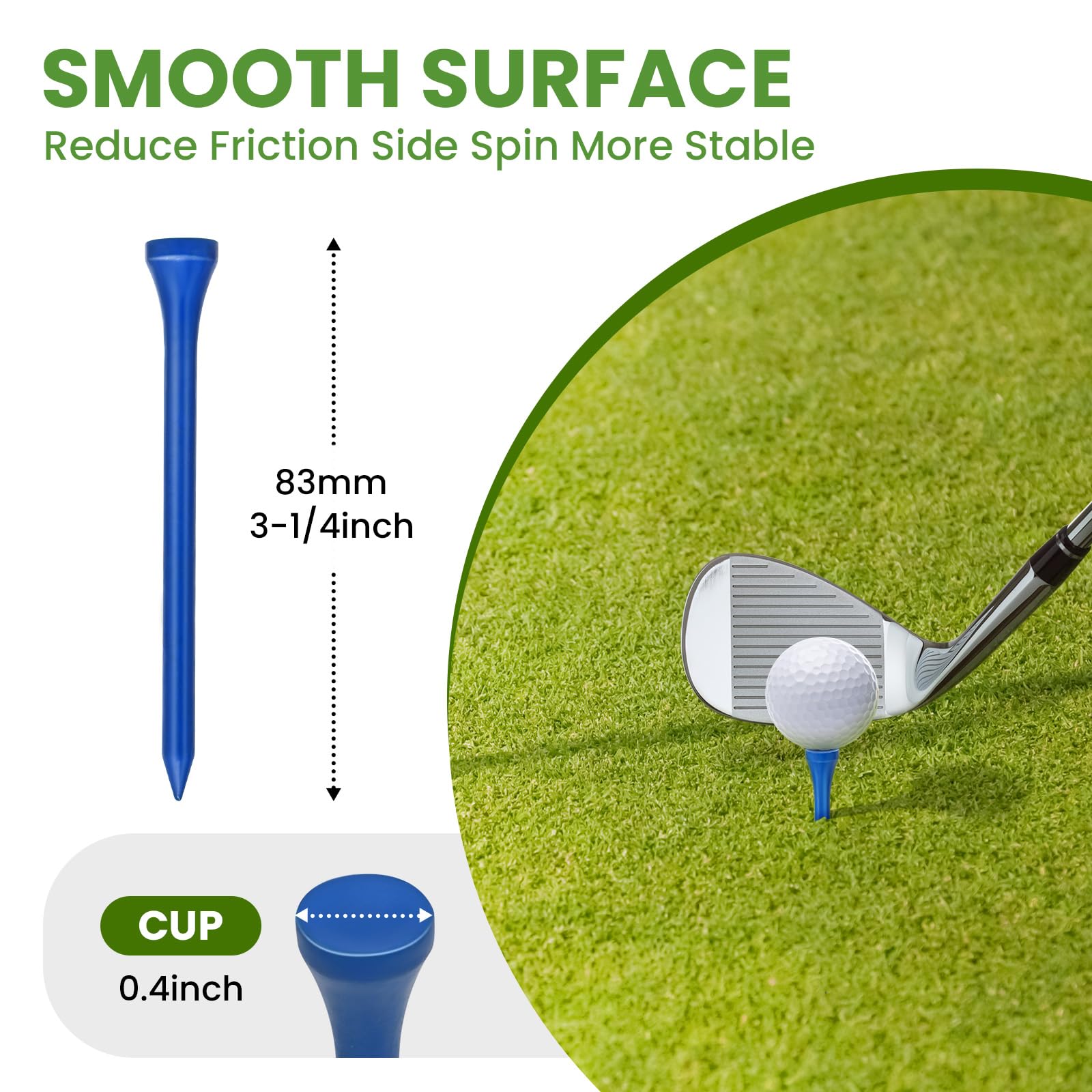 100 Pack 3 1/4 Inch Natural Bamboo Golf Tees - Durable & Stable Professional Tee System for Reduced Friction & Side Spin | Perfect for Driving Range, Tournament Play & Practice Sessions