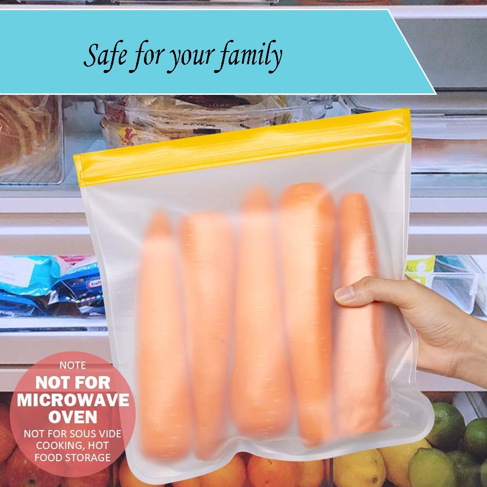 PEVA Reusable Food Storage Bags - 5-Pack Leakproof Gallon Freezer Bags for Sandwich, Fruit, Snacks, Meat & Meal Prep | Eco-Friendly Home Organization | Perfect for Picnics, Camping & Lunch Boxes (Orange)