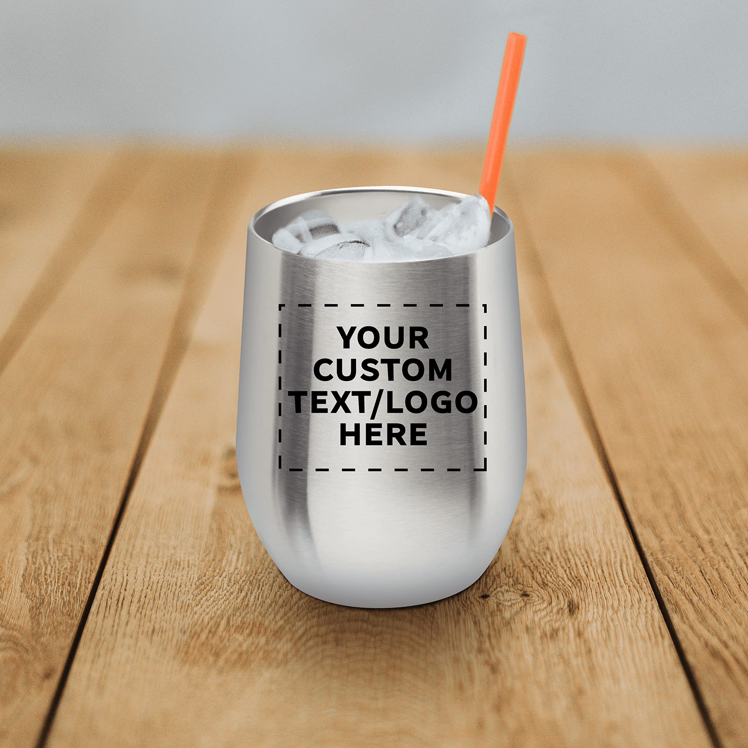Personalized Stainless Steel Stemless Wine Glasses Set of 12 (11 oz) - Custom Engraved Bulk Pack for Wine, Cocktails, Beer & Beverages - Dishwasher Safe Silver Cups - Perfect for Parties, Weddings, Gifts & Home Bar Use