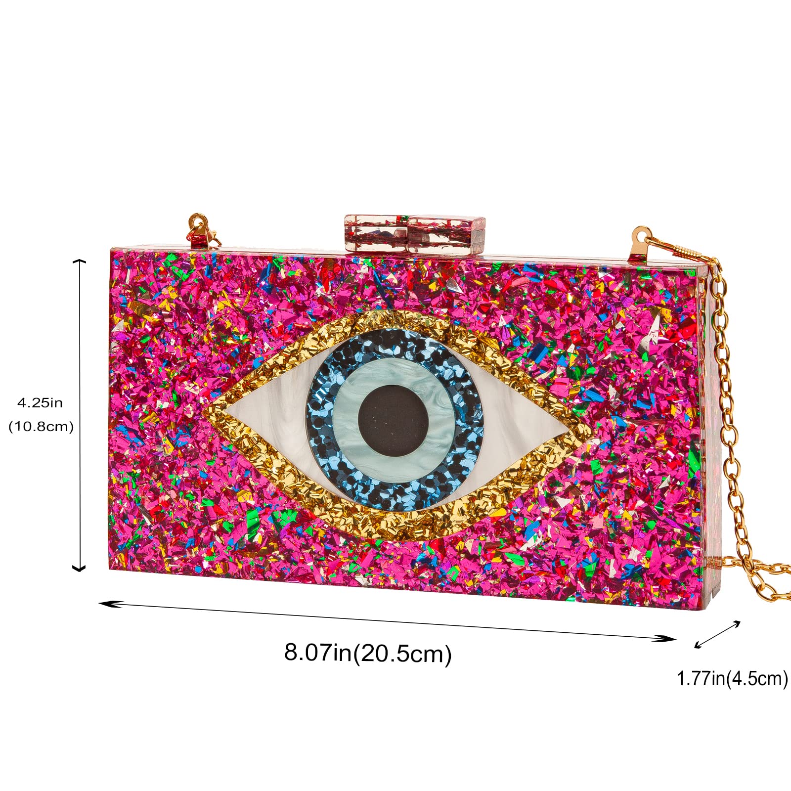 LETODE Women's Evil Eye Acrylic Clutch Purse - Glitter Evening Bag with Chain, Shoulder & Crossbody Strap - Perfect for Parties, Weddings & Night Out