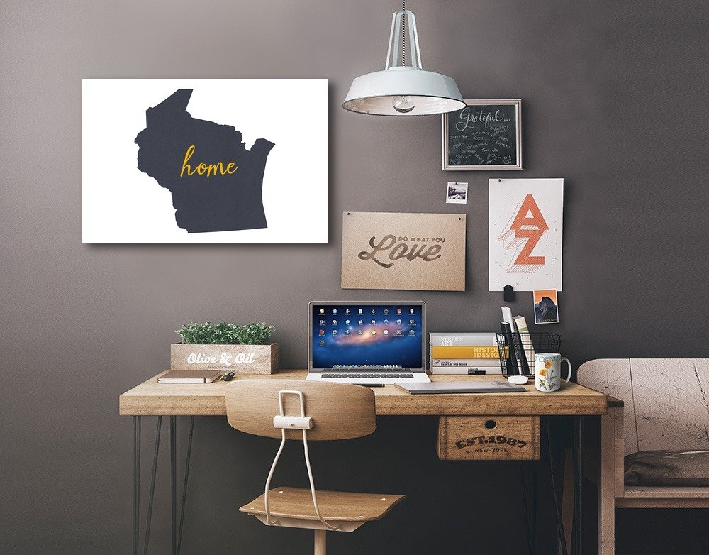 Lantern Press Wisconsin Home State White 16x24 Wrapped Canvas Wall Art - Perfect for Living Room, Bedroom & Office Decor