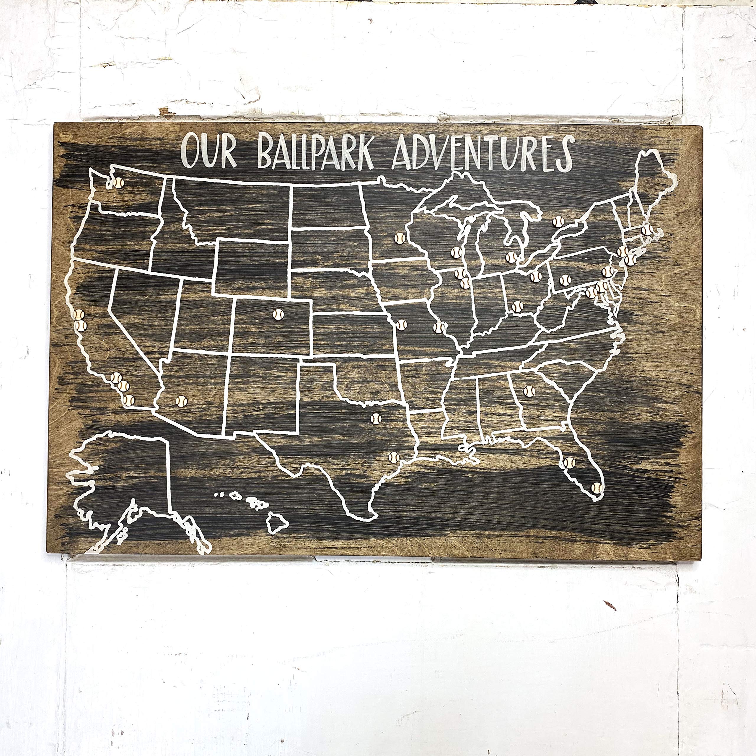 Personalized Baseball Travel Map - Rustic US Wood Map with Pins | Perfect Gift for Baseball Fans | Track Your USA Road Trips & Stadium Visits