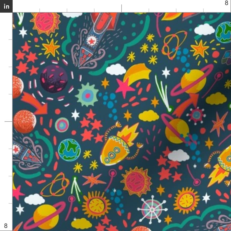 Ditsy Space Adventure Galaxy Planets Kids Science Printed Cotton Fabric - Petal Signature Cotton Fat Quarter for Sewing, Quilting, Apparel & DIY Crafts | Perfect for Kids Bedding, Curtains & Space-Themed Decor