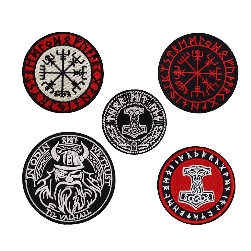 Viking Compass Rune Iron On Patches - Norse Embroidered Appliques for DIY Costumes, Jackets, Bags & Halloween Outfits | Viking Accessories for Cosplay & Medieval LARP Events