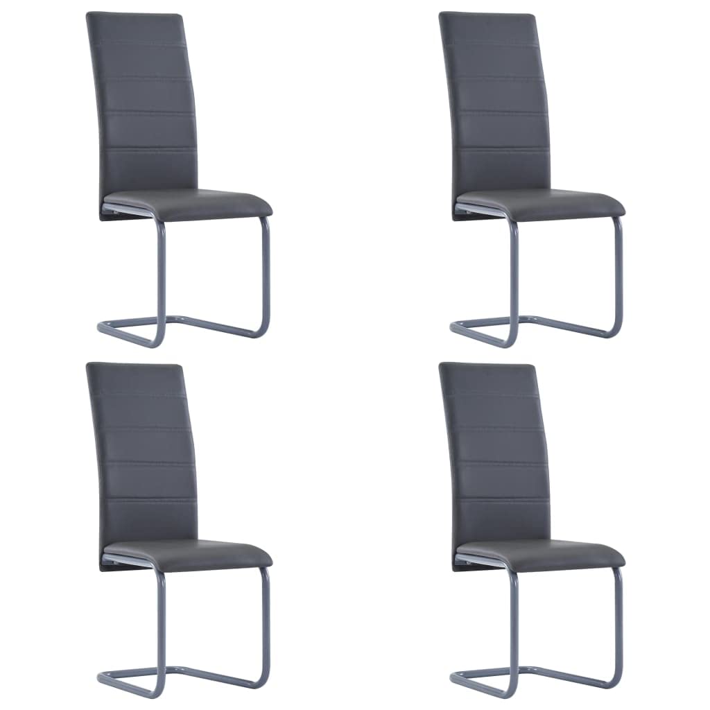 Modern Faux Leather Cantilever Dining Chairs Set of 4 - High Back Padded Seats with Sturdy Metal Legs for Kitchen, Dining Room & Living Room - Gray Faux Leather Upholstery - Perfect for Small Spaces & Contemporary Home Decor