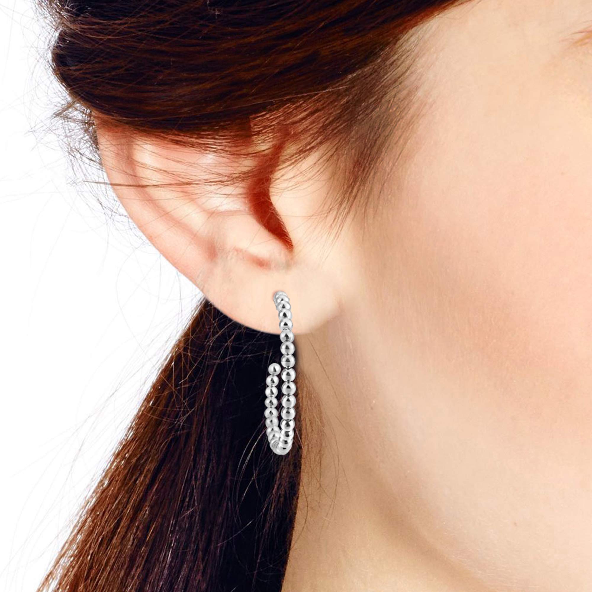 Trendy Linked Spheres Sterling Silver 35mm Bead Open Hoop Earrings for Women | Elegant 925 Silver Hoop Earrings Set | Perfect Gift for Mother's Day, Birthday, Anniversary | Everyday Wear & Special Occasions