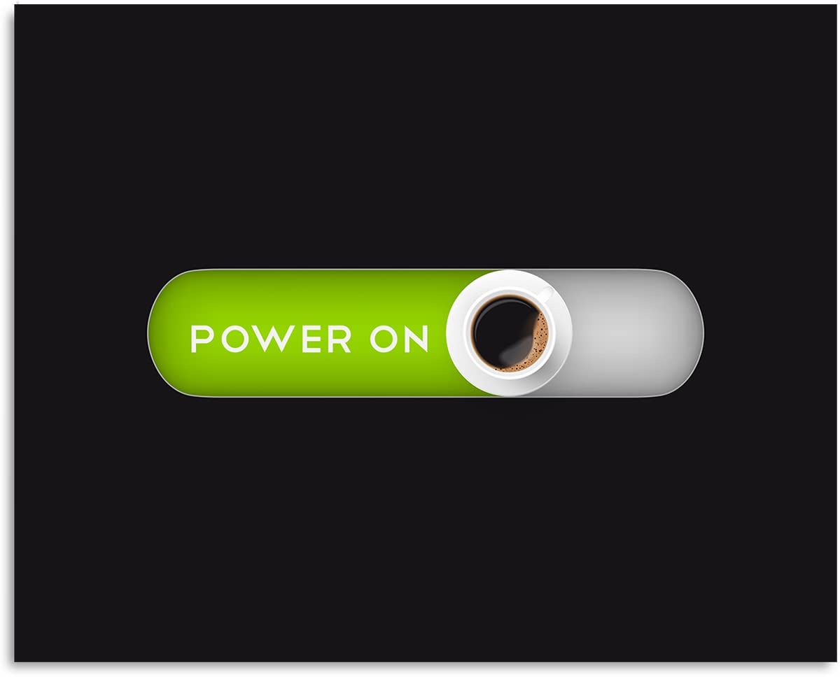 Govivo Power On Coffee Station Print - Modern Kitchen & Coffee Bar Decor - Minimalist Home & Office Wall Art - 14x11 Inches Unframed - Perfect for Coffee Lovers, Kitchen Countertop & Workspace Decor