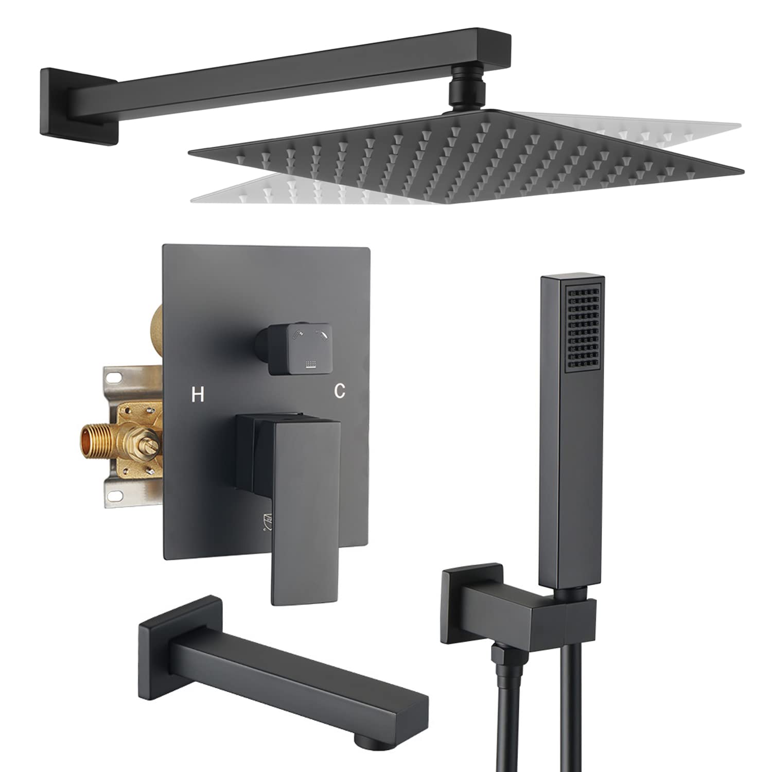 Ankita 10 Inch Black Brass Luxury Rain Shower System - Wall Mounted Rainfall Shower Head Combo Set for Modern Bathroom | Perfect for Spa-Like Experience and Master Bathroom Upgrade