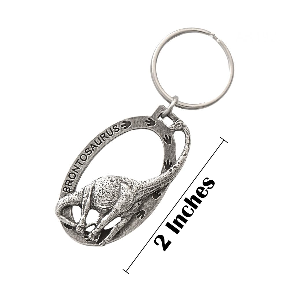Brontosaurus Keychain - 2” Pewter Dinosaur Key Ring | 100% Handmade in USA | Durable Metal Key Fob Gift | Perfect for Home, Office & Travel Essentials | Over 100 Unique Keychain Designs
