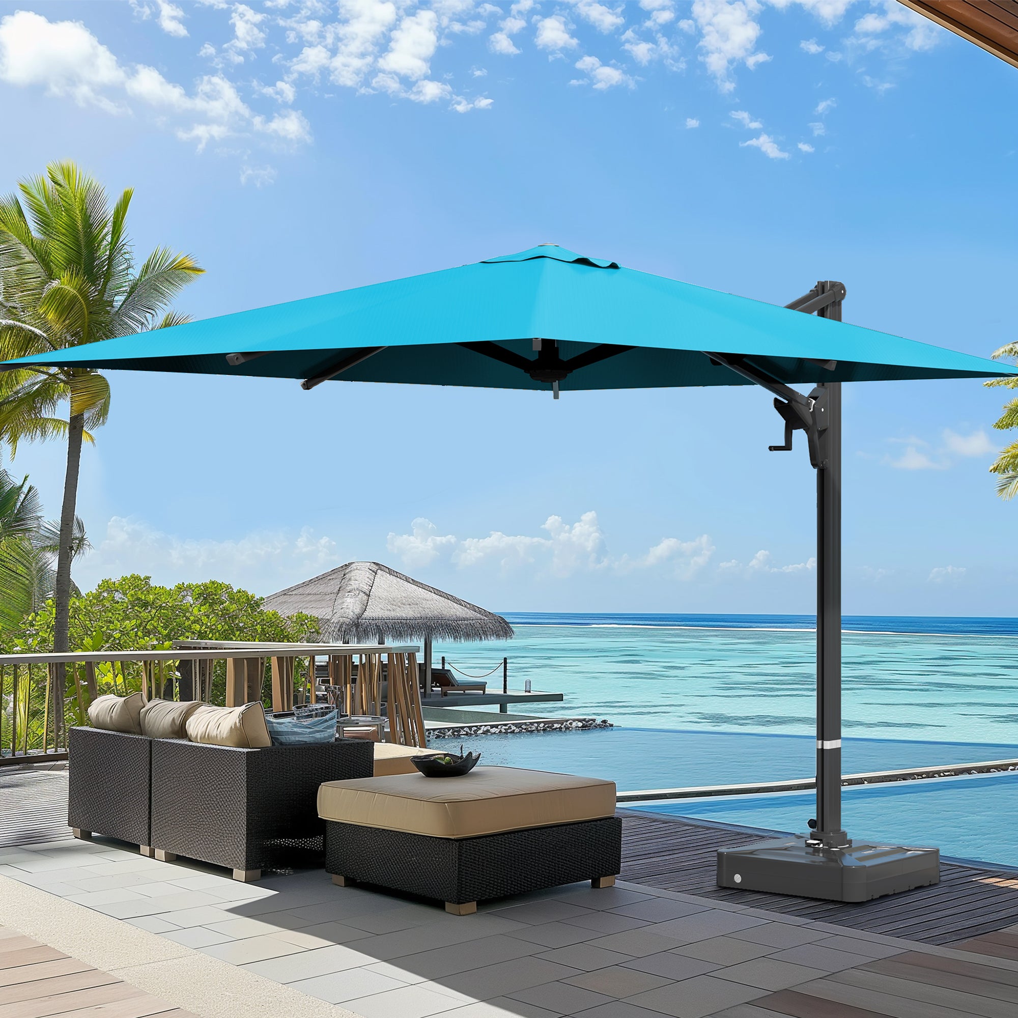 EROMMY 10x13 FT Large Outdoor Offset Patio Umbrella - Blue - Perfect for Poolside, Backyard, and Beach Use