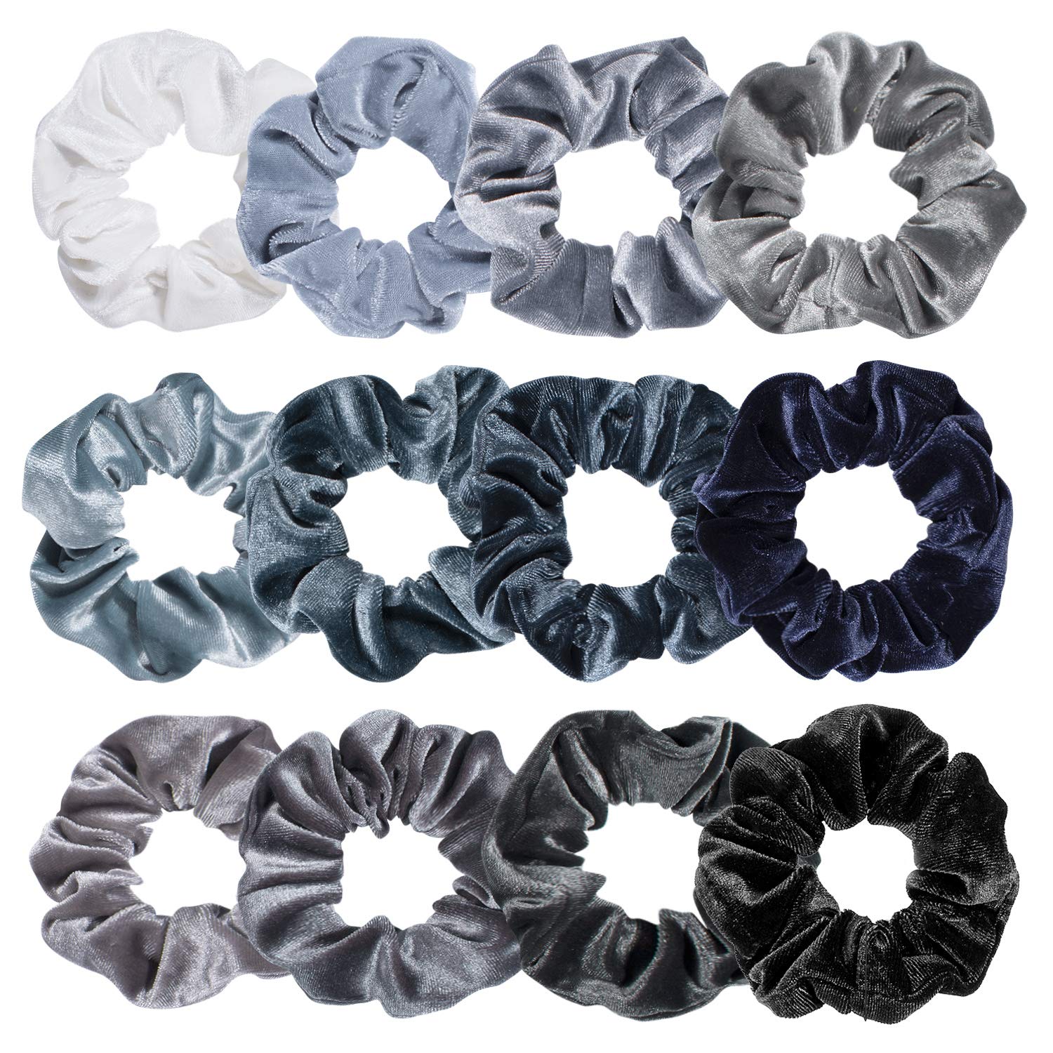 Whaline 12Pcs Blue Gray Velvet Hair Scrunchies - Soft Elastic Hair Ties for Women & Girls - Perfect for School, Work, Gym, and Everyday Styling