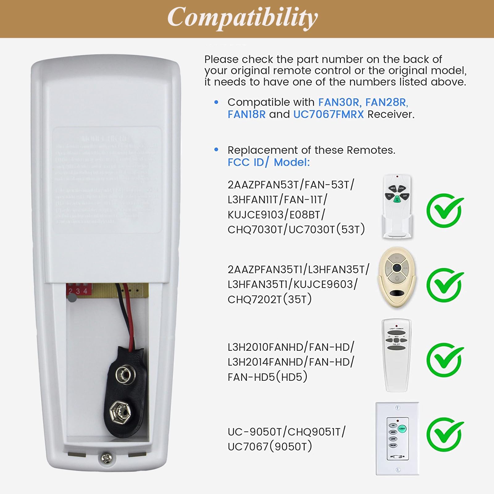 Universal Ceiling Fan Remote Control Kit with Dimmer - Replacement for Hampton Bay, Hunter, Harbor Breeze & More (Fan-HD5/L3H2010FANHD/RR7079T/CHQ7078T/UC7078T/FAN28R) - Perfect for Bedroom, Living Room & Home Office