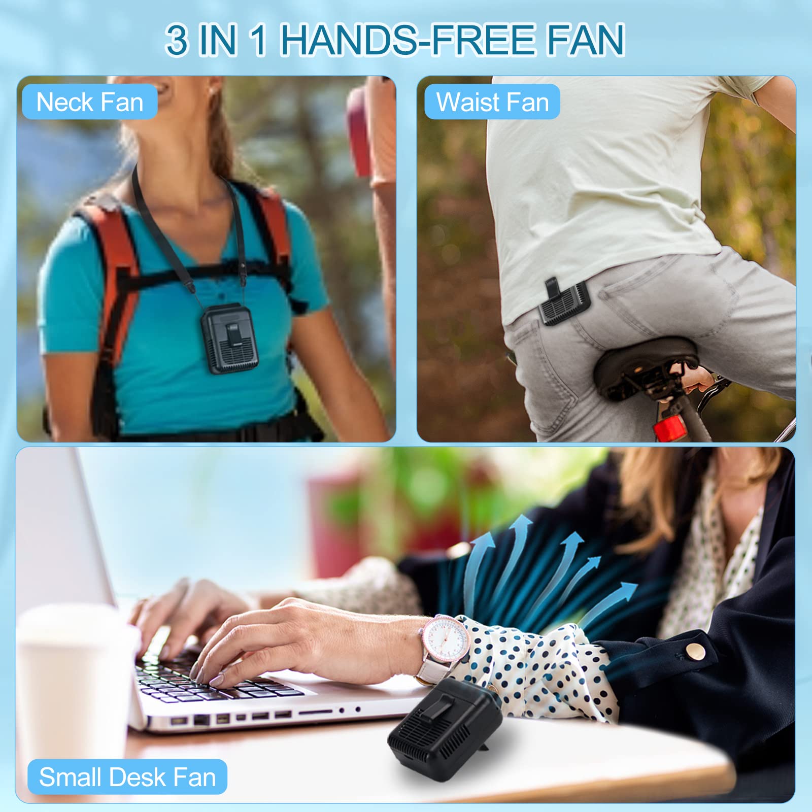8000mAh Rechargeable Waist Fan - 32 Hours Runtime, 3 Speed Portable Wearable Fan, Hands-Free Cooling Fan for Outdoor Activities - Perfect for Hiking, Fishing, Cycling, and Summer Wear with T-Shirts & Jackets