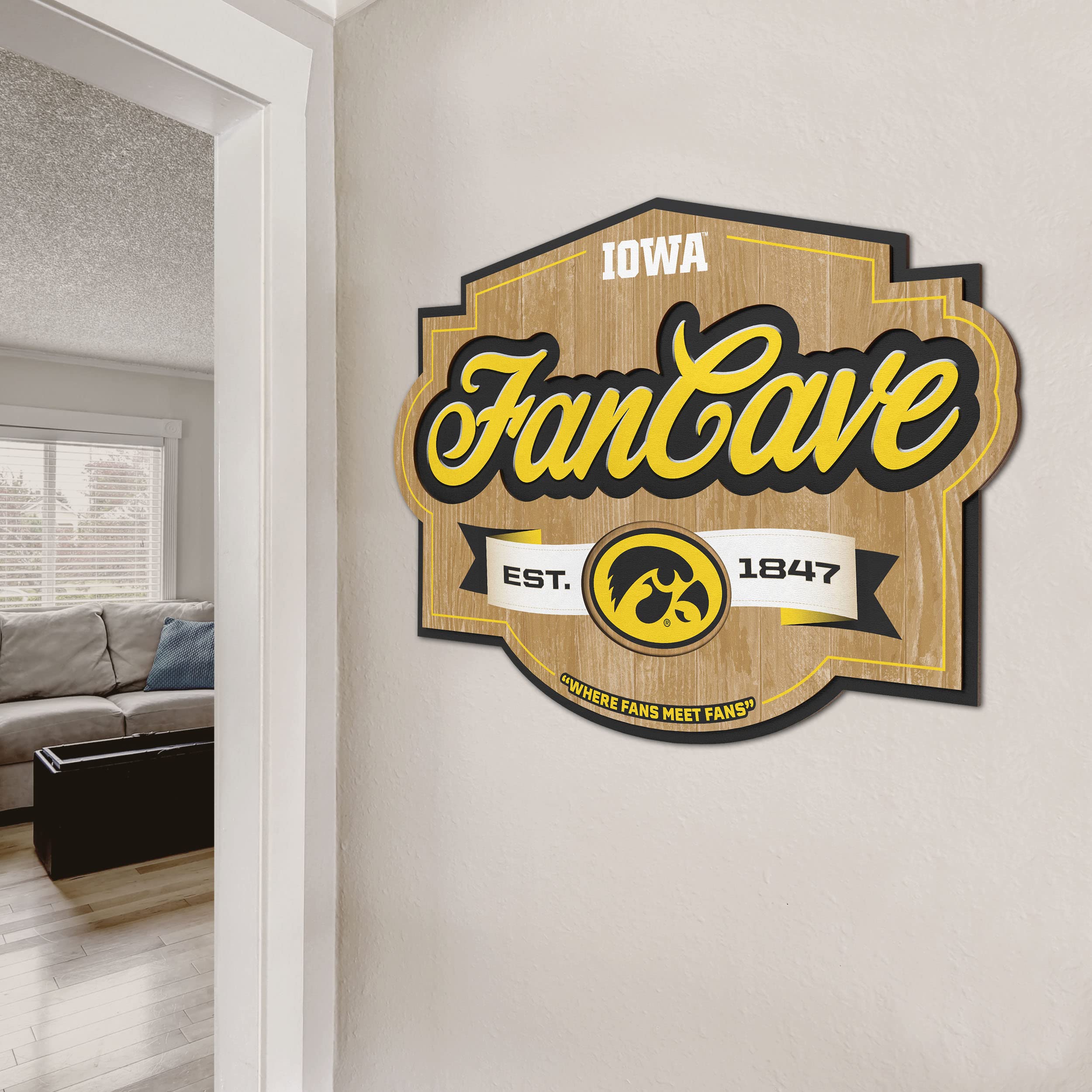 YouTheFan NCAA Fan Cave Sign - Custom College Sports Room Decor for Game Day, Man Cave & Tailgating - Perfect Gift for Football & Basketball Fans