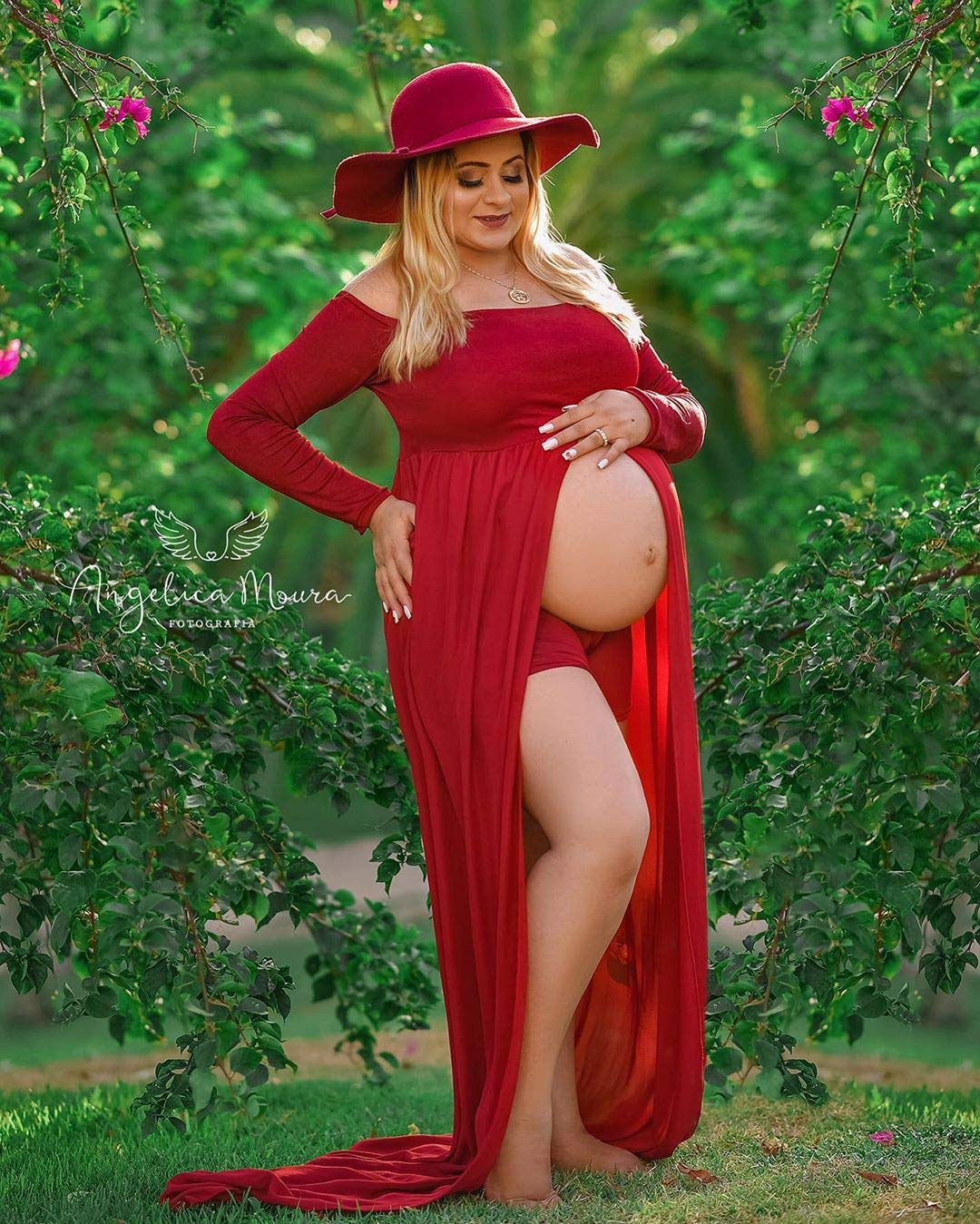 ZIUMUDY Maternity Maxi Chiffon Photography Dress - Elegant Split Front Gown for Pregnancy Photoshoot, Baby Shower & Special Occasions