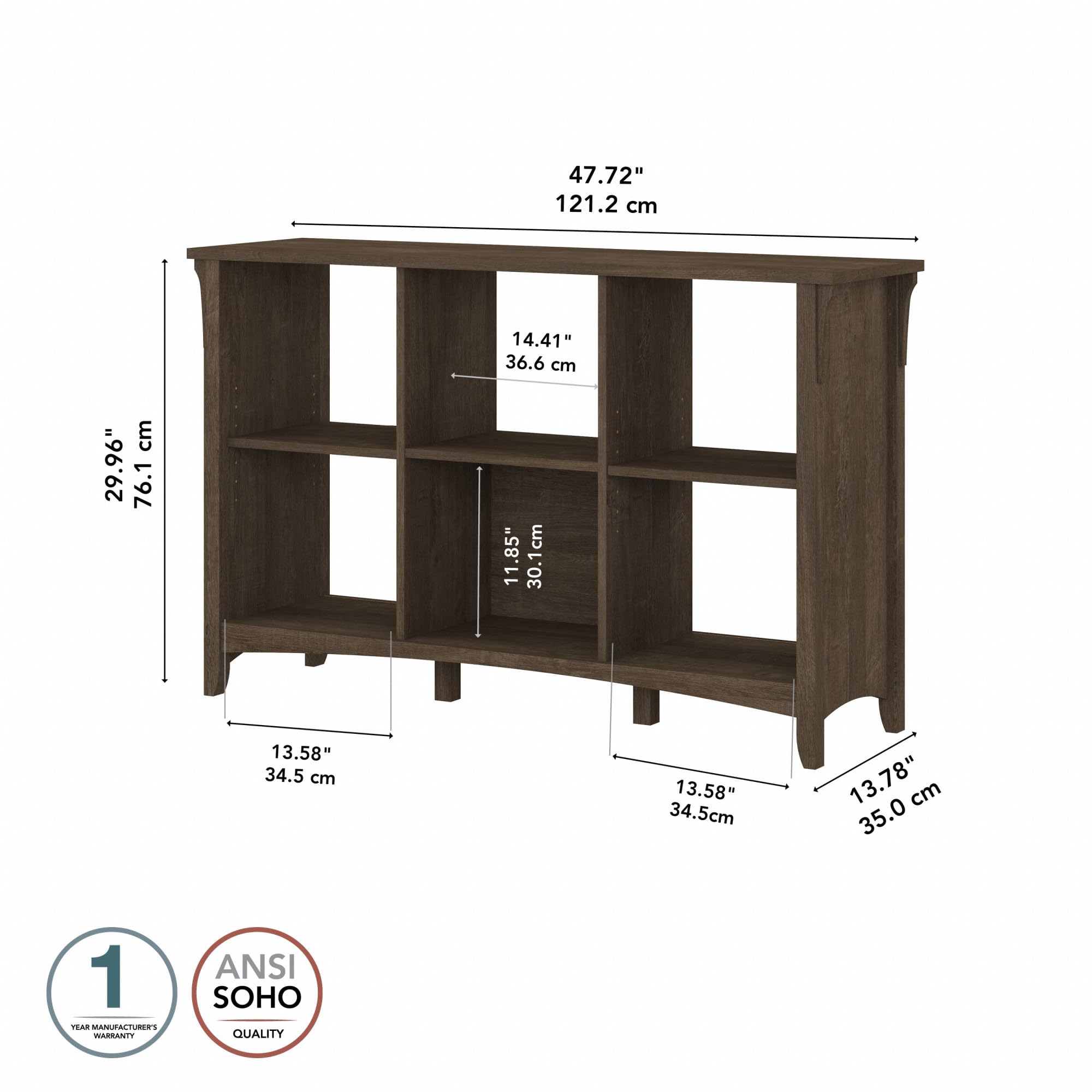Bush Furniture Salinas 6-Cube Organizer in Ash Brown - Office & Home Storage Solution with Open Shelves for Books, Supplies & Decor - Perfect for Small Spaces, Dorm Rooms & Workstations