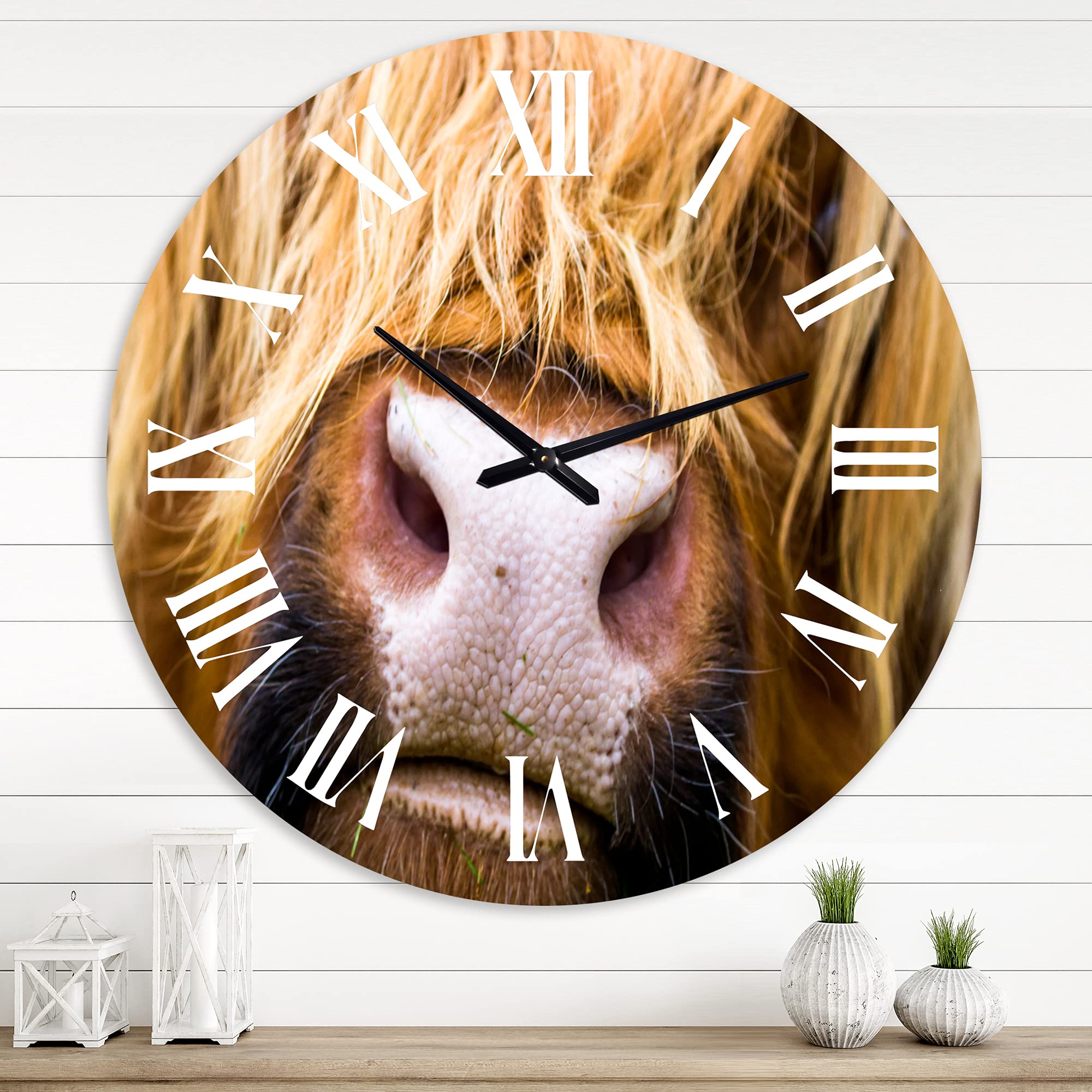 Farmhouse Wall Clock with Highland Cattle Design - Large Rustic Wall Decor for Living Room, Kitchen, Bedroom | Perfect for Home, Office & Cabin Decor