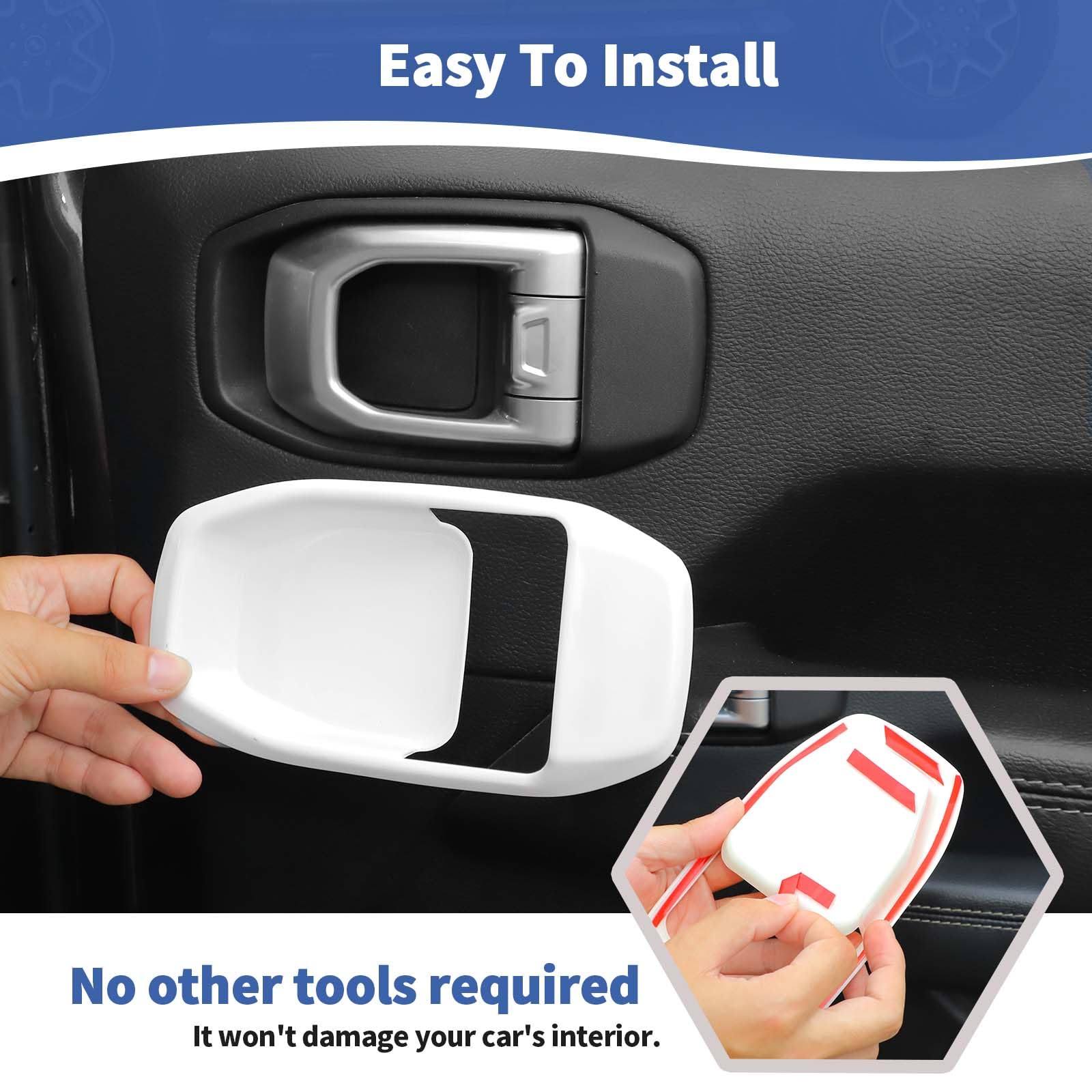 Jeep Wrangler JL JLU & Gladiator JT (2018-2024) Inner Door Handle Bowl Cover Trim - White Interior Accessories (4-Piece Set) | Durable Protection & Stylish Upgrade for Jeep JL Door Handles