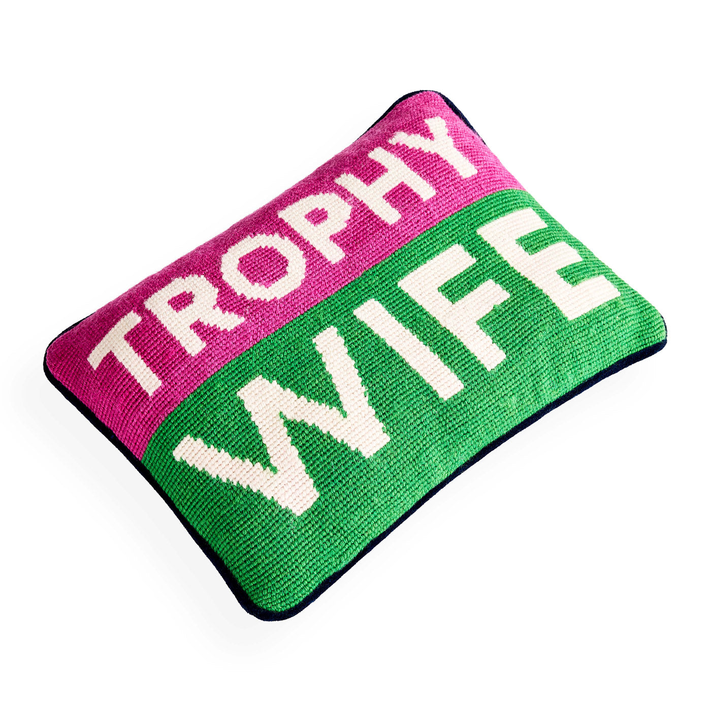 Elegant Needlepoint Pillow - Trophy Wife Design - Home Decor & Gift for Housewarming, Bridal Shower, or Living Room Accent