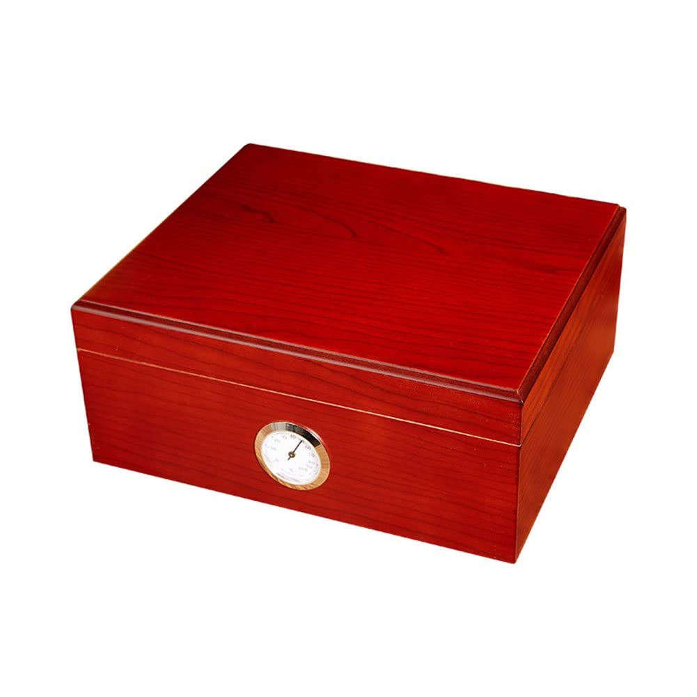 Premium Cigar Humidor Box with Hygrometer & Humidifier - Cedar Wood Desktop Storage Case for 20-50 Cigars (Red) - Perfect for Home, Office & Gift Giving