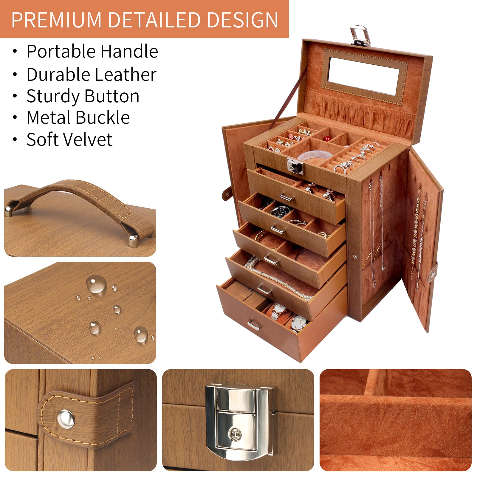 6-Tier Jewelry Organizer Box with Mirror & Lock - Perfect Gift for Women