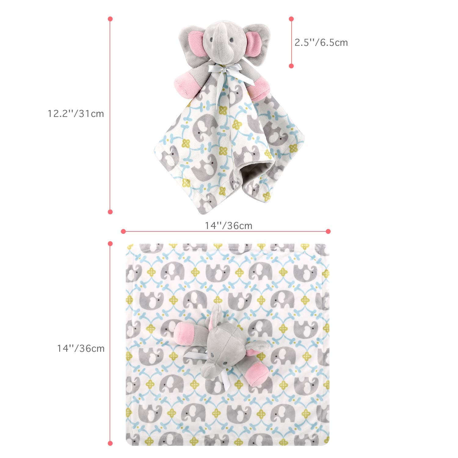 Zooawa Soft Elephant Lovey Blanket for Babies 1-6 Months | Unisex Security Blanket & Soothing Plush Toy | Perfect Baby Shower Gift for Newborn Boys & Girls | Ideal for Nursery, Stroller & Travel Comfort