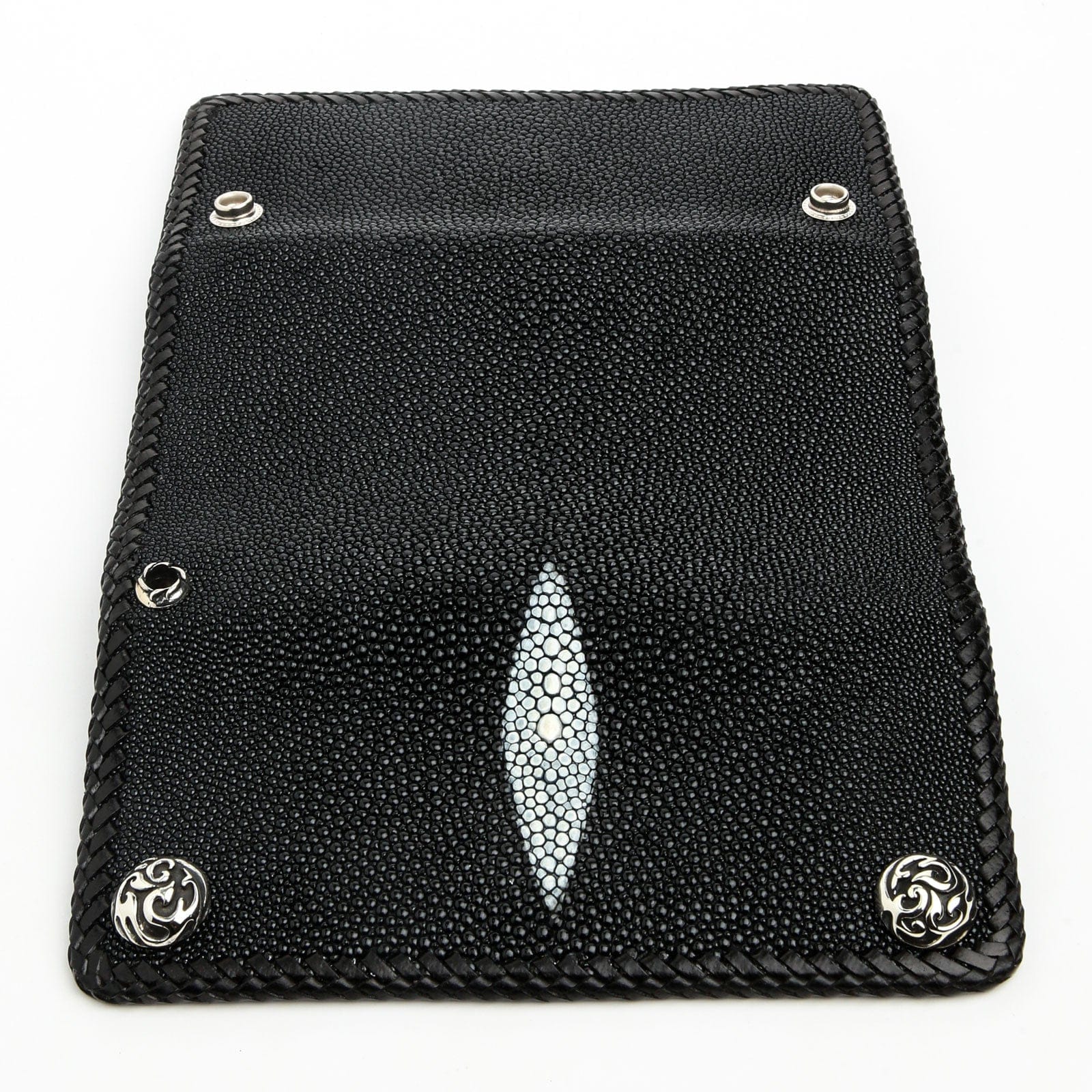 Premium Black Stingray Leather Trifold Wallet for Men - RFID Blocking Biker Wallet with Multiple Card Slots & ID Window - Perfect for Motorcycle Riders, Travel & Everyday Use