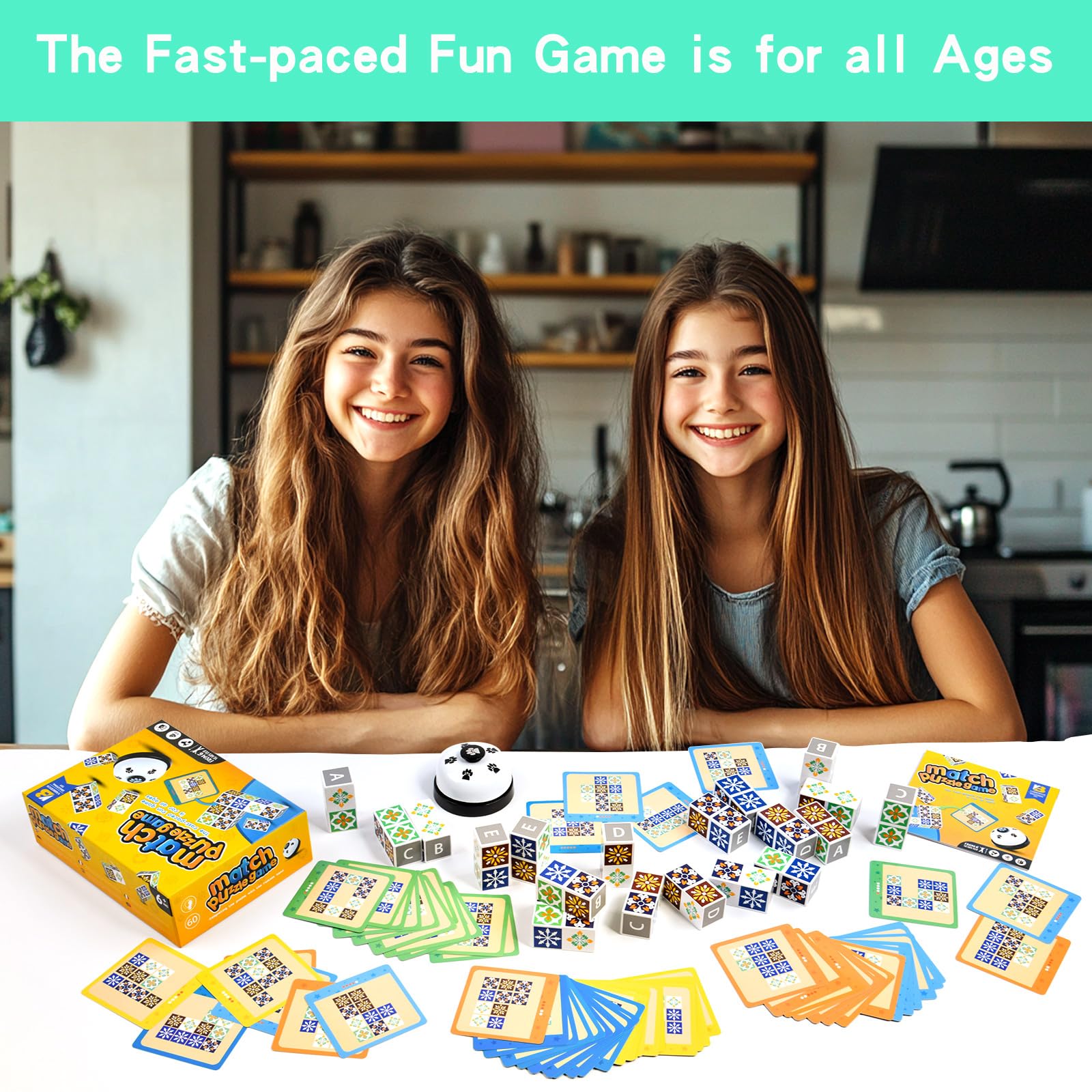Wooden Match Puzzle Game - Fun Family Board Game for Kids & Adults - Educational Block Matching Cubes for Brain Training & Party Nights