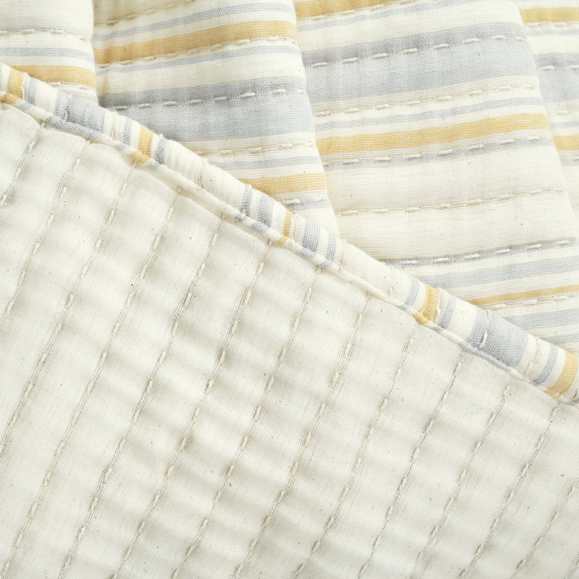 Solange Stripe Kantha Hand-Stitched Yarn-Dyed Cotton Woven Throw Blanket - Cozy & Lightweight for Sofa, Bed & Home Decor
